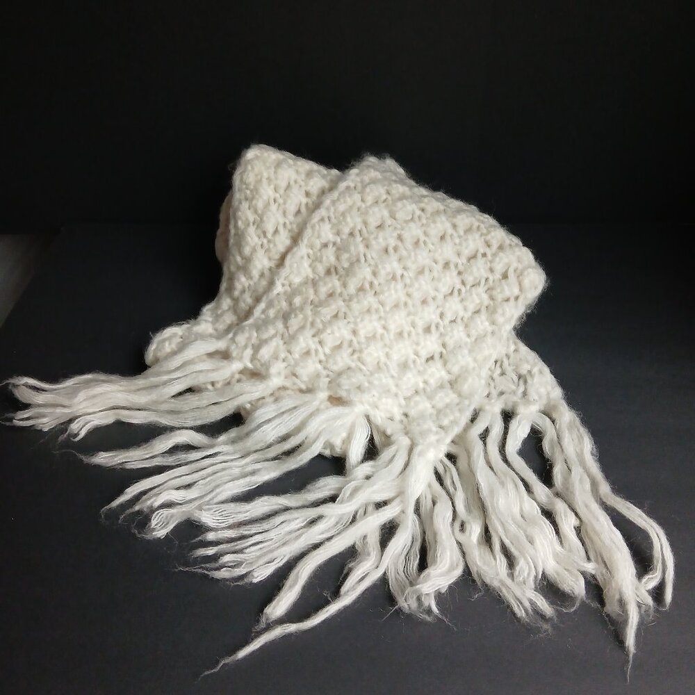 Artistan HandKnit Baby Alpaca CreamColor Long 100" Fringed Scarf *New&Giftable!